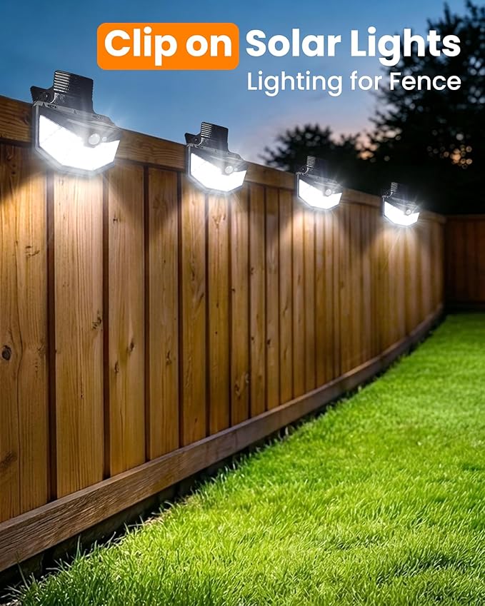 Clip on Solar Lights Outdoor, 115 LED 800LM Solar Motion Lights Outdoor with 300° Wide Angle & 3 Modes, IP65 Waterproof Outdoor Security Lights for Fence, Yard, Garden