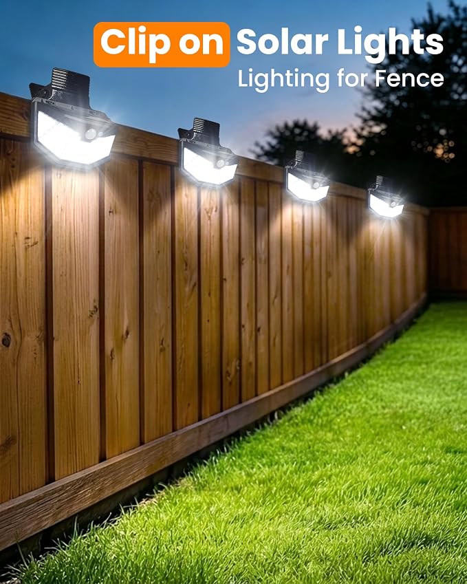Clip on Solar Lights Outdoor, 115 LED 800LM Solar Motion Lights Outdoor with 300° Wide Angle & 3 Modes, IP65 Waterproof Outdoor Security Lights for Fence, Yard, Garden
