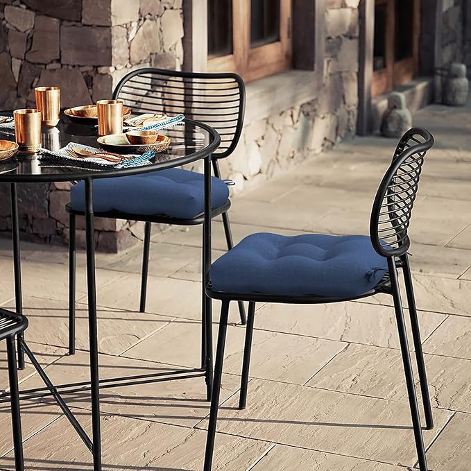 LVTXIII Outdoor/Indoor U-Shaped Wicker Seat Cushion, Decorative Tufted Chair Pads Seat Cushions Set for Patio Garden Home Office Furniture, 19”x19”x4”, 2 Pack, Navy Textured