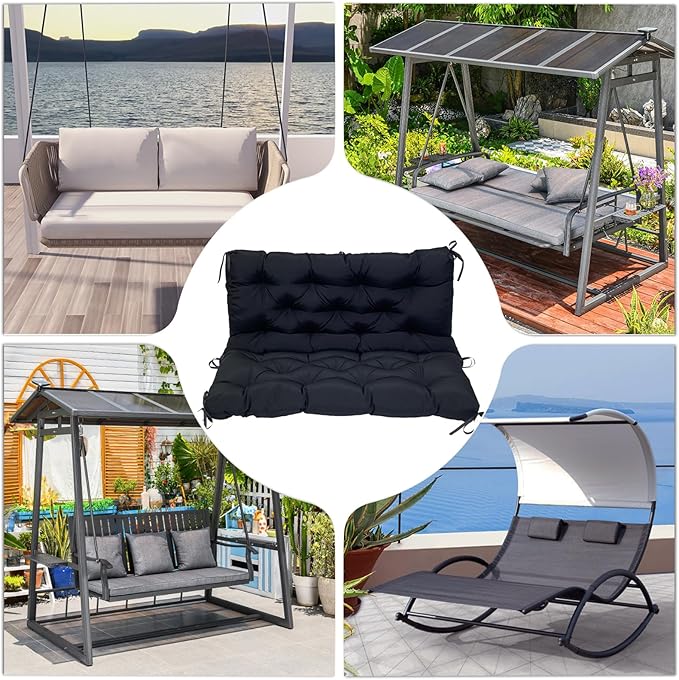 Porch Replacement Swing Cushions for Outdoor: 2-3 Seater Garden Waterproof Patio Bench Cushion with Ties - 4" Thick Swing Chair Cushion for Backyard Furniture Loveseat