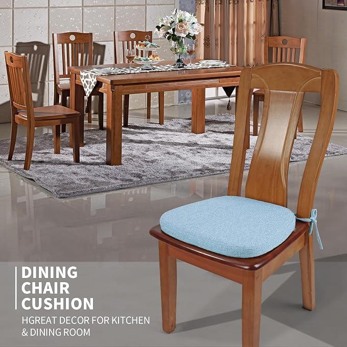 SINOSSO 6 Pack Memory Foam Chair Cushions for Dining Chairs, Friendly Woven Fabric 16" U-Shape Comfortable Kitchen Chair Pads, Removable Slip Resistant Seat Cushions (Set of 6, Water Blue)