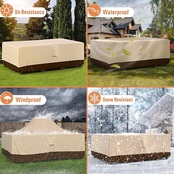 Patio Furniture Covers, Outdoor Furniture Cover Waterproof, General Purpose, Outside Table and Chair Covers, Heavy Duty 600D (102 Inch L x 74 Inch W x 27.5 Inch H)-Brown