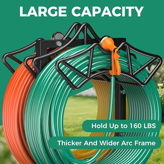 Garden Hose Holder Holds 2 * 160Ft Hoses, Heavy-Duty Freestanding Hose Holder with 4 Spikes, Rustproof Freestanding Hose Stand Water Hose Hanger Storage Hose Rack for Outside, Yard, Lawn, Farm