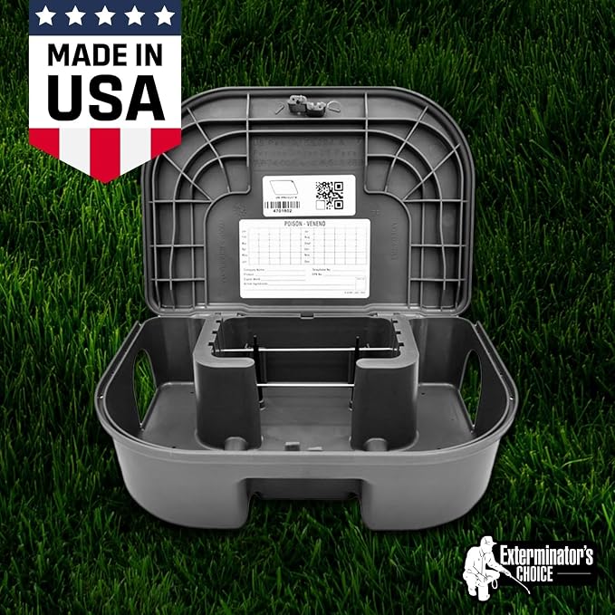 Exterminators Choice Compact Mouse Bait Station - Compact Outdoor Mouse Bait Box - Lockable Design with Key - Versatile Indoor & Outdoor Use - Pack of 12, Black, 4.75in x 3.5in x 1.25in.