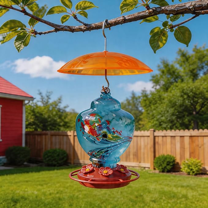 Small Rain Cover for Bird Feeder - 2PC x 8" Mini Hanging Weather Guard Protective Dome Against Rain/Snow/Sun - Orange Yellow Translucent Plastic - Dia. 20CM