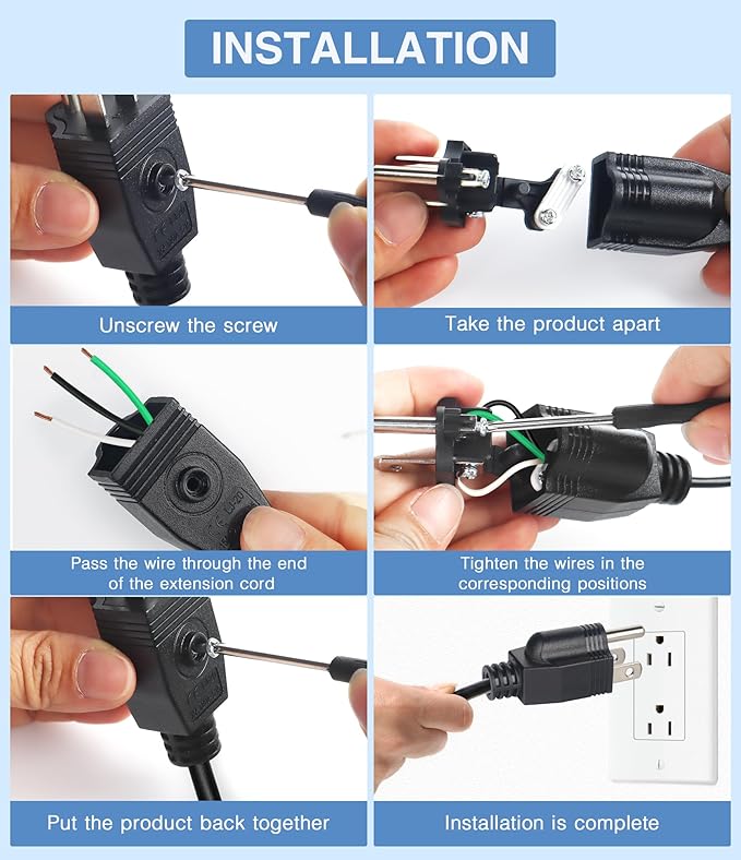 NEMA 5-15P Electrical Replacement Plugs End, Extension Cord Ends 125V 15A 2Pole 3Wire Male Plug，Ground Neutral Generator Plug，3 Prong Power Replacement Type (3)