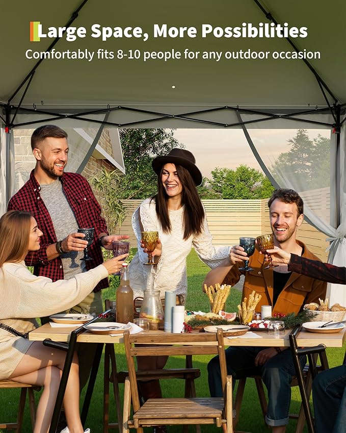 GarveeLife 11'x11 Pop-Up Gazebo, Instant Outdoor Canopy Tent with Mosquito Nettings, Durable Steel Frame, Water, and UV Proof, for Patio, Garden, Courtyard, Party (Grey)