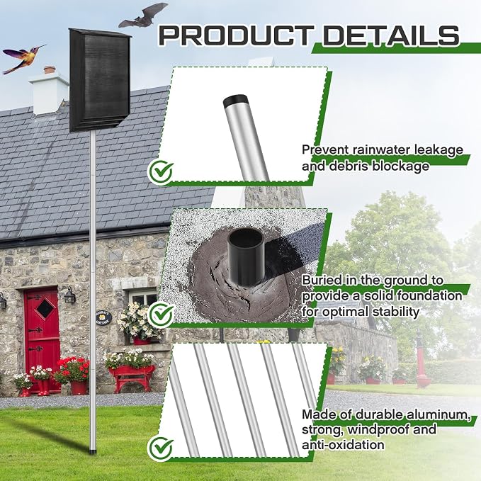 Yaocom 21 FT Telescoping Purple Martin House Pole,Aluminum Bat House Kit with Ground Socket, Adjustable Heavy Duty 7-Section Round Pole, Purple Martin Bird Accessories for Outdoors (Silver)