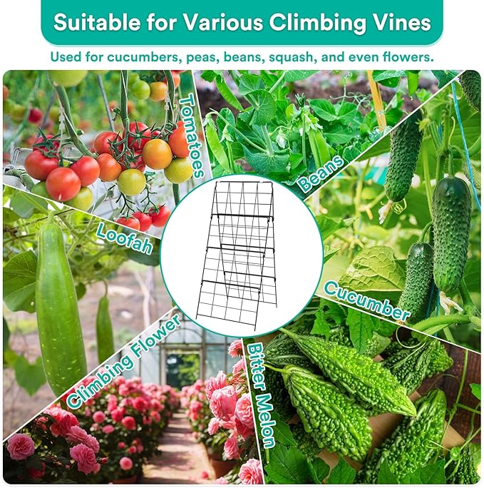 2Packs 17 x 42 Inch Garden Trellis for Raised Beds Foldable Climbing Plant Support Cucumber Trellis Outdoor A-Frame Metal Vegetable Bean Trellis with Garden Supplies for Grape Tomato Peas Flower