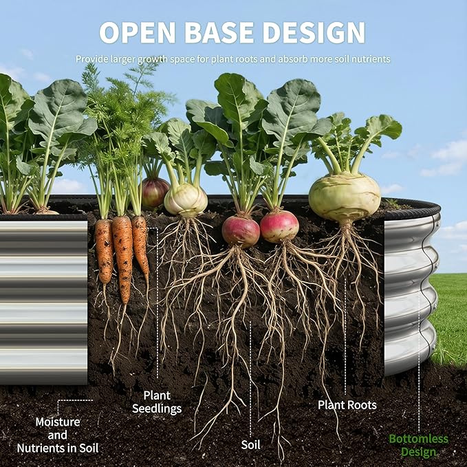 Galvanized Raised Garden Bed Kit, 12×2×1ft for Garden Beds Outdoor with Easy Assembly,Oval Large Gardening Box for Vegetables, Fruits, Flower Silver