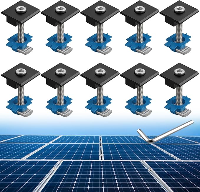 Anbte 10pcs Solar Panels Mid Clamps for Unistrut, Aluminium 1.37" Solar Panel Brackets, Mounting Kit for Metal Roof, Tin Roof, Flat Roof, Sheet Roof, RV, Black
