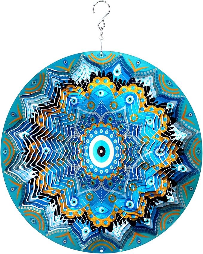 Aoedelyart Wind Spinners Outdoor Mandala Peacock Evil Eye‌,12In Stainless Steel Wind Spinner Hanging Garden Decor,Garden Gifts for Women,Men,Mother,Father,Wind Sculptures 3D Kinetic Yard Art Ornament