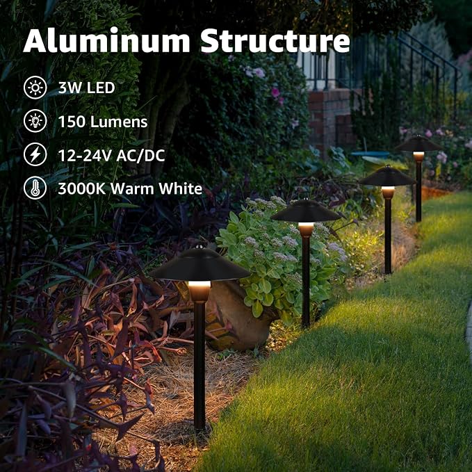 SUNVIE Low Voltage Pathway Lights 12-24V 3W Landscape Lighting, 3000K LED Low Voltage Landscape Lights, IP65 Waterproof Aluminum Path and Area Light for Outdoor Yard Garden Walkway, 2 Pack