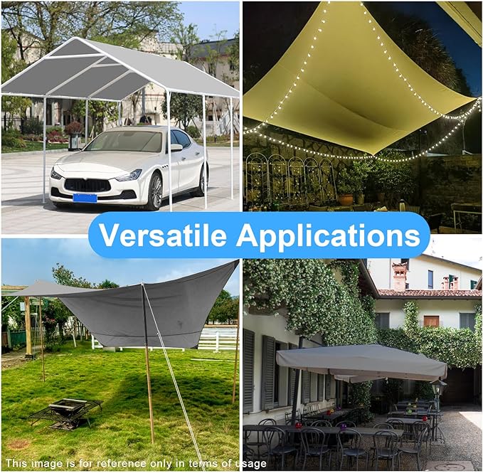 10 x 20 Ft Heavy Duty Carport Replacement Canopy Waterproof & UV Protected Garage Top Tent Shelter Tarp with 44 Ball Bungees Cords, Only Top Cover, Silver Grey