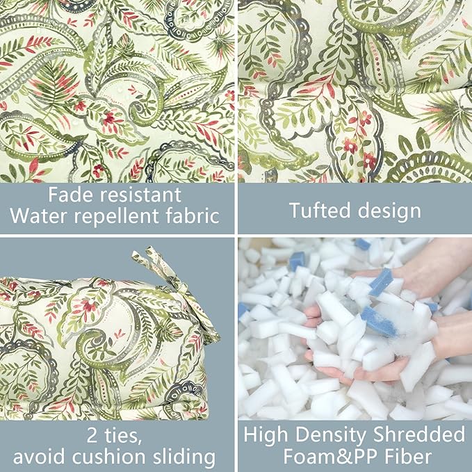 LVTXIII Outdoor/Indoor Tufted Seat Cushion, Decorative Wicker Chair Pads All Weather Seat Cushion Sets for Patio Garden Home Office Furniture, 19"x19"x4", Round Back, Pack of 2, Faylinn Shadow Paisley