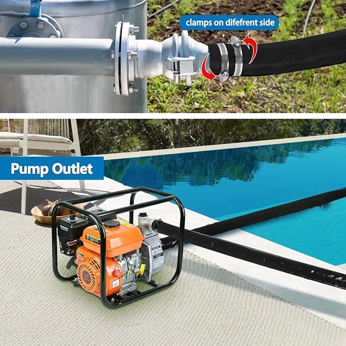 2 inches x 100 FT Heavy-Duty PVC Swimming Pool Backwash Hose, Reinforced Discharge Hose with Clamp for Swimming Pools, Black