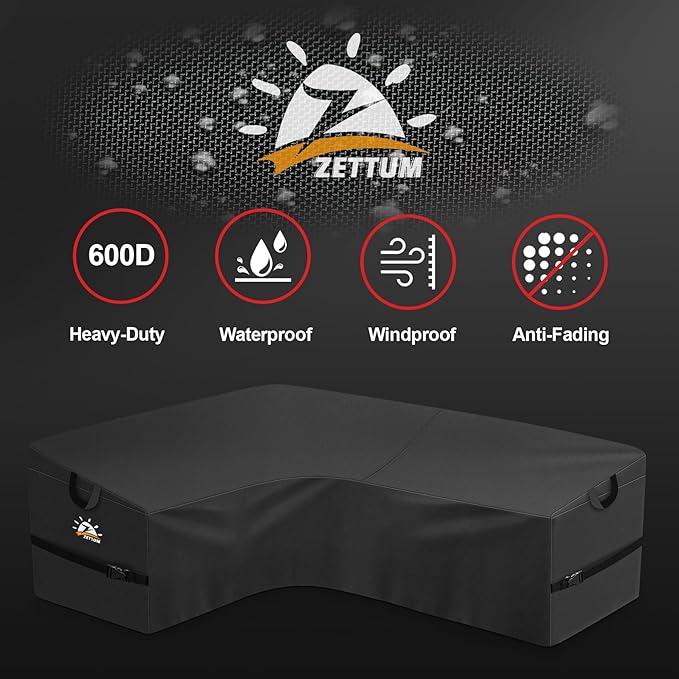 Zettum Outdoor L-Shaped Sectional Cover - 600D Patio Sectional Sofa Cover, Waterproof Patio Furniture Covers for 4-Seater Outdoor Sectional Sofa and Couch, Left Facing, 58x85 Inch Wide