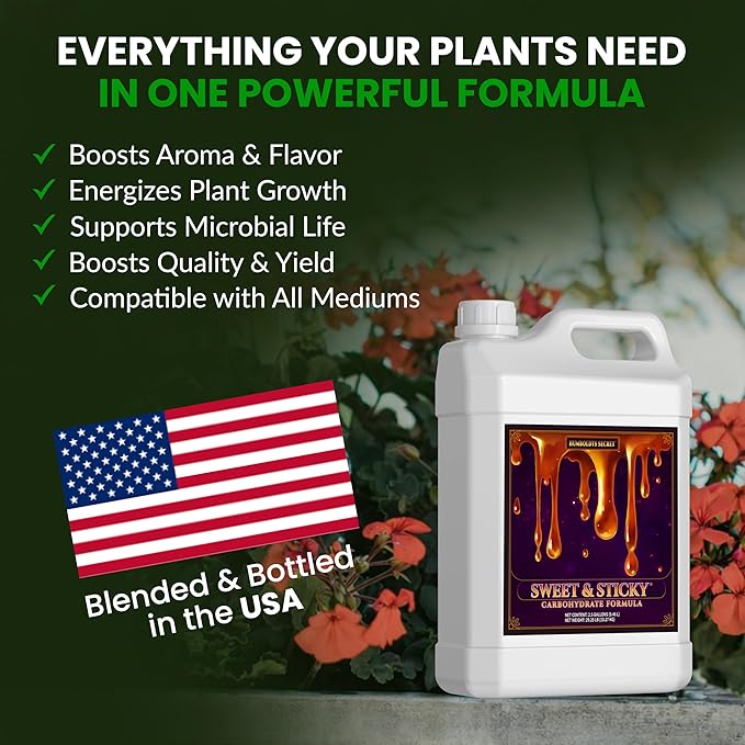 Humboldts Secret Sweet & Sticky Carbohydrate and Saccharide Plant Energy Additive | Indoor and Outdoor Plant Nutrients Enhancer for Growth and Aroma | Boosts Flavor and Development | 2.5 Gallon