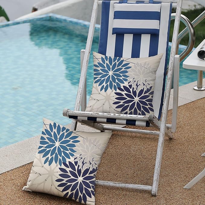 DFXSZ Outdoor Throw Pillow Covers 18x18 Inch Set of 2 Spring Summer Geometric Elegant Decorative Throw Pillows Blue Outdoor Waterproof Pillow Covers for Patio Funiture Garden Couch 158A18