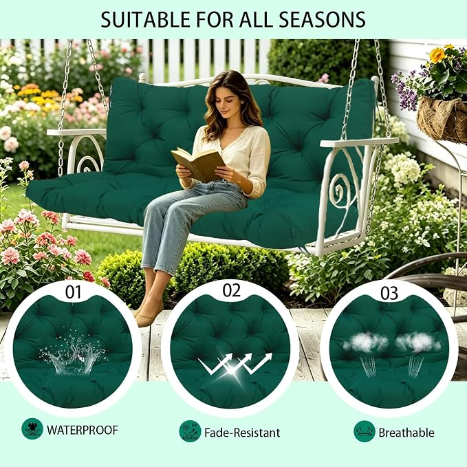 Premium 5" Thicken Porch Swing Cushions Waterproof 3 Seater Replacement Cushions with Backrest and Adjustable Straps, Outdoor Furniture Cushions for Patio, Garden(40×40×5inch)