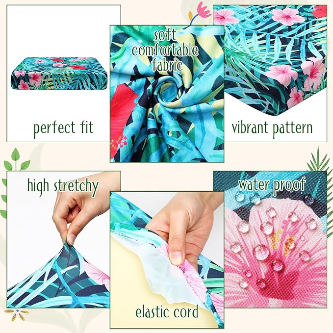 Spiareal 8 Pcs Waterproof Patio Stretch Sofa Cushion Cover, Outdoor Cushion Cover Replacement Include 4 Backrests and 4 Cushions, Sofa Seat Covers Furniture Protector (Tropical Plants)