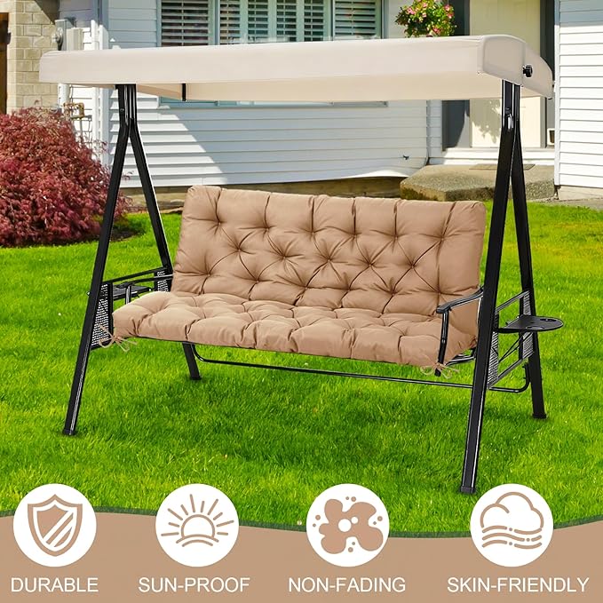 EverPine Outdoor Swing Cushion Replacement Patio Bench Cushion Waterproof Thick Seat Pad for Porch Swing Daybed Garden Sofa Furniture (Khaki)