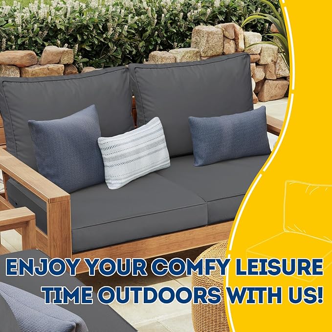 AAAAAcessories Outdoor Deep Seat Cushions with Double Welted Pillow, Waterproof, Fade-Resistant Patio Furniture Replacement Cushions, 23.5" x 25.5" x 5" + 23.5" x 19", Dark Gray