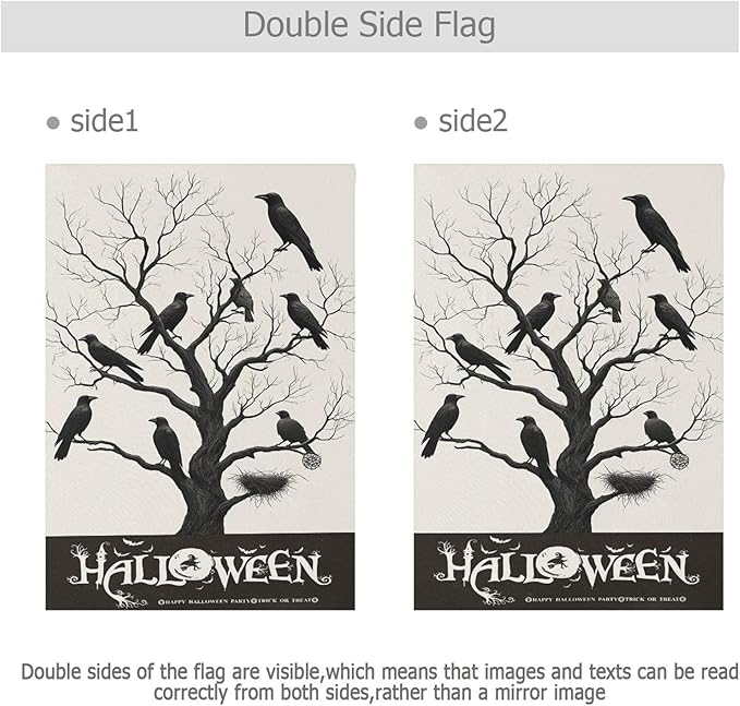 Halloween Black Raven House Flag 28x40 Inch Double Sided Outside Witch Bat Spooky Seasonal Yard Outdoor Flag Banner for Garden Lawn Patio Holiday Decorations