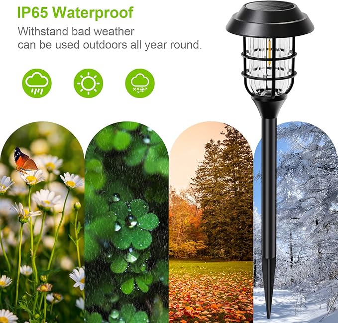 LETMY Solar Pathway Lights Outdoor, 8 Pack Bright Solar Lights Outdoor, IP66 Waterproof Auto On/Off Solar Garden Lights Solar Powered Landscape Lighting for Yard Patio Walkway Driveway Pathway - Black
