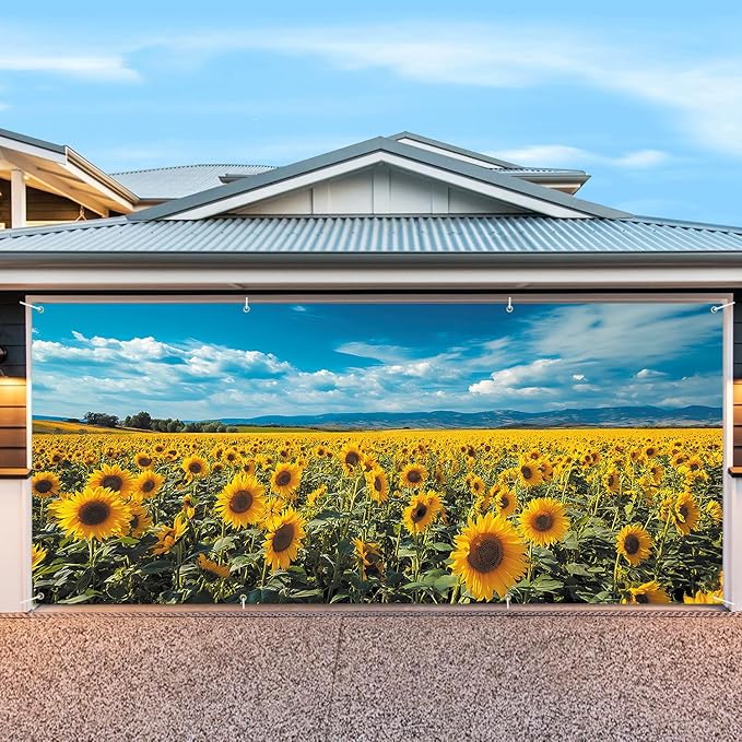 6 * 13FT Sunflower Garage Door Cover Decorations Flower Garage Door Banner for Outdoor Indoor Summer Party Photography Backdrop