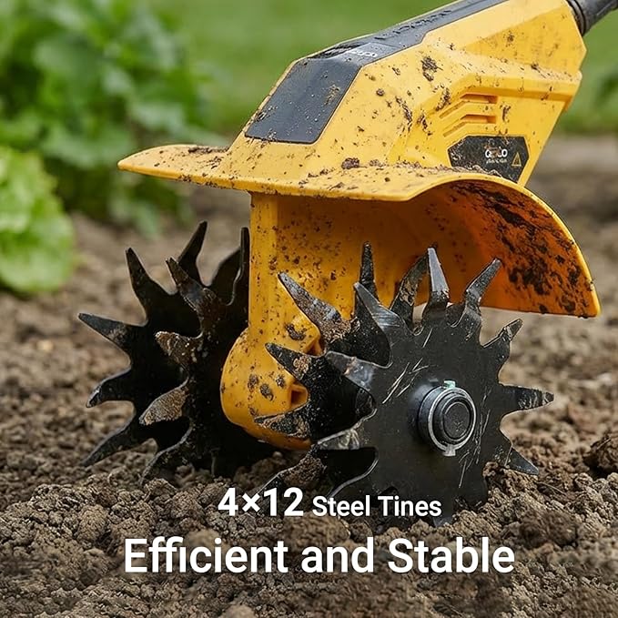 Brushless Tiller Cultivator Compatible with Dewalt 20V Battery(Tool Only), 8.9In Tilling Width and 7.1In Depth Cordless Electric Garden Tiller, Battery Powered Rototiller for Lawn/Gardening