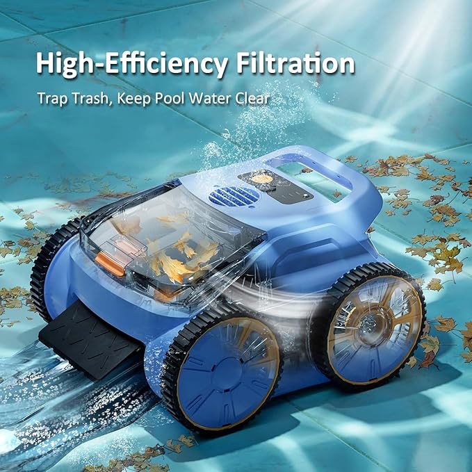 Cordless Robotic Pool Cleaner, 180 Mins Runtime Self-Parking Pool Vacuum for Above Ground Pools, Wall Climbing Automatic Pool Robot - NOT Suitable for Pools with Sharp Steps/Raised Drains