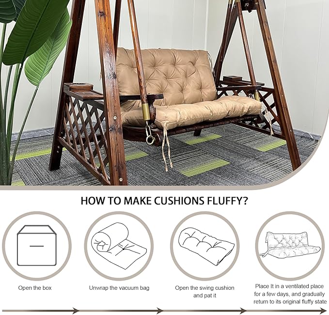 Porch Replacement Swing Cushions for Outdoor: 2-3 Seater Garden Waterproof Patio Bench Cushion with Ties - 4" Thick Swing Chair Cushion for Backyard Furniture Loveseat