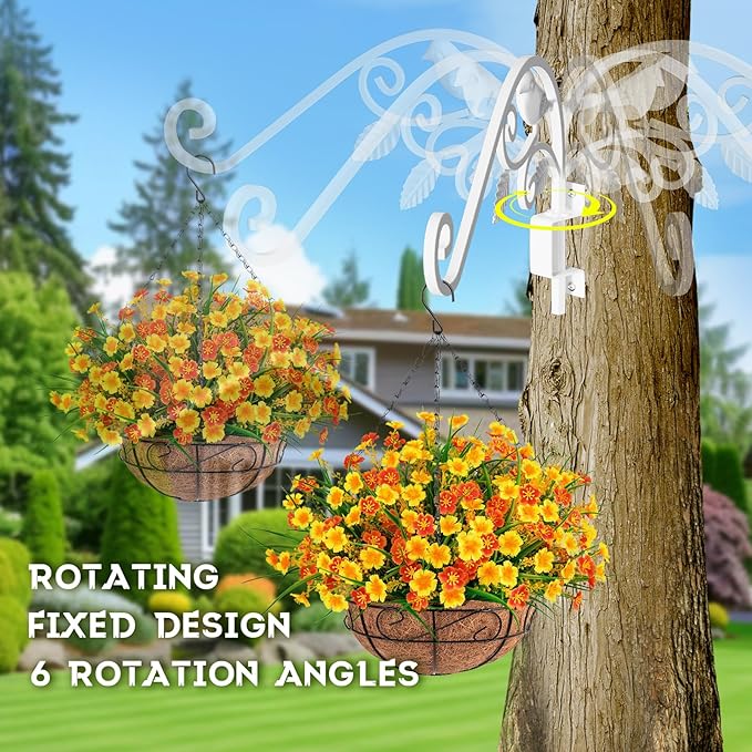 4 Pack 15" Swivel Plant Hangers Outdoor, 6-Angle Adjustable Wall Mount | 30LB Load Solid Iron Plant Hooks for Wall,Planters,Flower Pots,Bird Feeders,Lanterns,Wind Chimes,Indoor and Outdoor use White