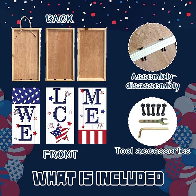 4th of July Welcome Sign for Front Porch, 250th Anniversary Memorial Day Wooden Porch Sign For Outdoor Patio, USA American Flag Standing Yard Sign Summer Door Signs for Garden Wall