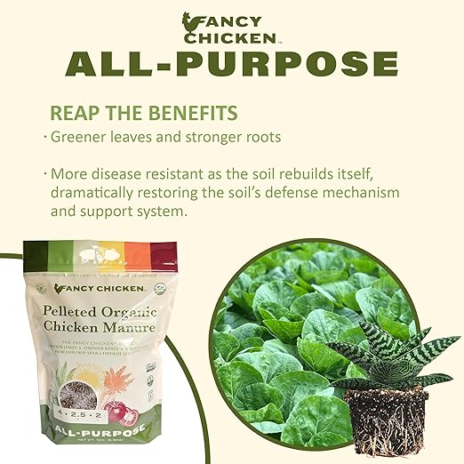 Fancy Chicken All-Purpose Manure - 15lbs Pelleted Dried Organic Chicken Manure | All-Natural Plant Food | Ideal for Vegetables Plants Fruits Trees Lawn Gardening & Farming | USDA Organic (2 Pack)