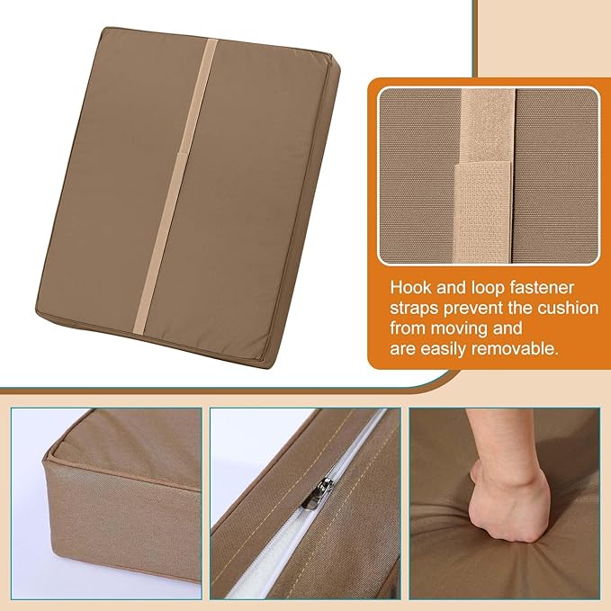 DoubleFill 2 Pcs Outdoor Ottoman Cushion 23"x19"x3" Waterproof Fade Resistant Outdoor Footstools Cushion Removable Patio Ottoman Cushions with Adjustable Fixing Strap for Stool (Light Brown)