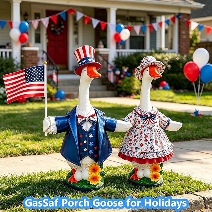 GasSaf 23 Inch Porch Goose Outdoor Garden Statue, Large Porch Goose for Garden Yard Patio Balcony Decor, Heavy-Duty & Independent Standing, Big Resin White Cygnus Sculpture, Father Gift
