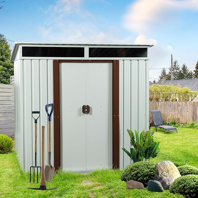 6 x 5 FT Outdoor Metal Storage Shed with Window and Punched Vents,Heavy Duty Storager House w/Sliding Doors & Padlock,Large Waterproof Tool Sheds for Garden,Backyard,Lawn,White