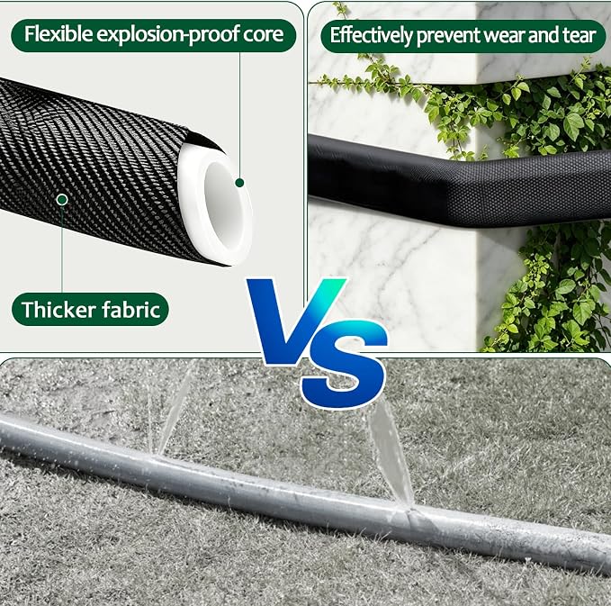 Garden Hose Non-Expanding Water Hose Lightweight, Flexible Garden Hose with 10 Function Nozzle, Kink-Free, Durable, High-Pressure, Abrasion Resistant Hoses for Yard, Garden, Car Wash (100 FT)