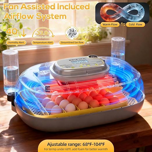 IBKINXX Incubator for Hatching Eggs-24 Egg Capacity, Automatic Egg Turner, Temperature & Humidity Control, 360° Viewing for Chicken, Duck and Quail Eggs