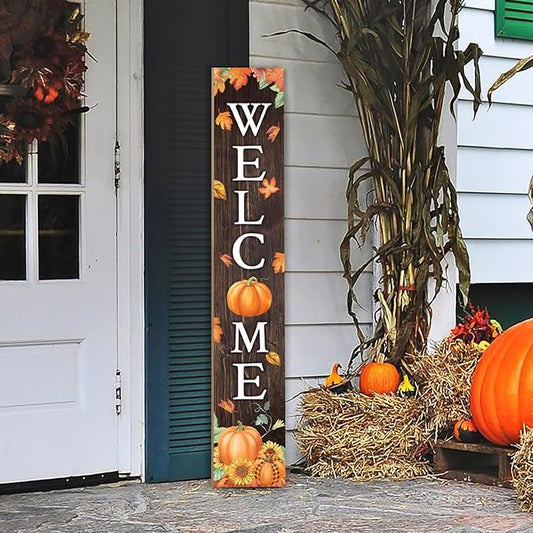 Fall Welcome Sign For Front Porch Fall Porch Sign Maple Leaf Pumpkin Sunflower Thanksgiving Decor Indoor Outdoor Autumn Wooden Vertical Sign For Patio Front Door Porch Wall Yard