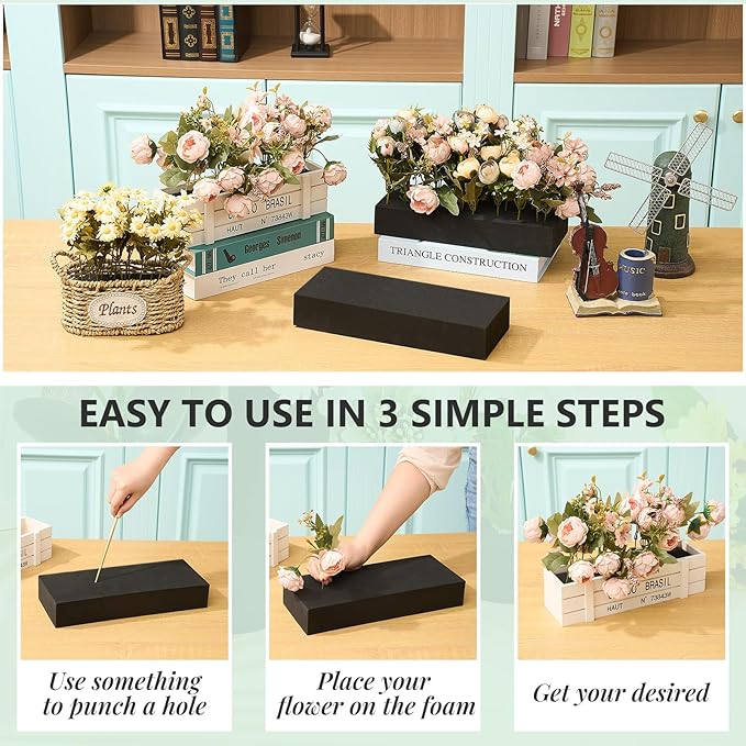 Lallisa 8 Pcs Reusable Floral Foam Blocks Water Weather Resistant Dry Floral Foam for Artificial Flower Arrangements Outdoor Flower Boxes Hanging Planters Wedding Home Decor (11.8 x 4.7 x 2'',Black)