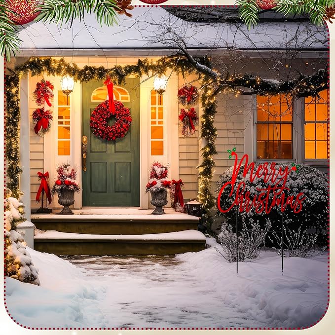 Weysat Merry Christmas Metal Yard Signs 15.75 Inch Xmas Metal Outdoor Decorations with Stakes Waterproof Christmas Decor for Home Garden Patio Lawn Party and Xmas Celebration Supplies