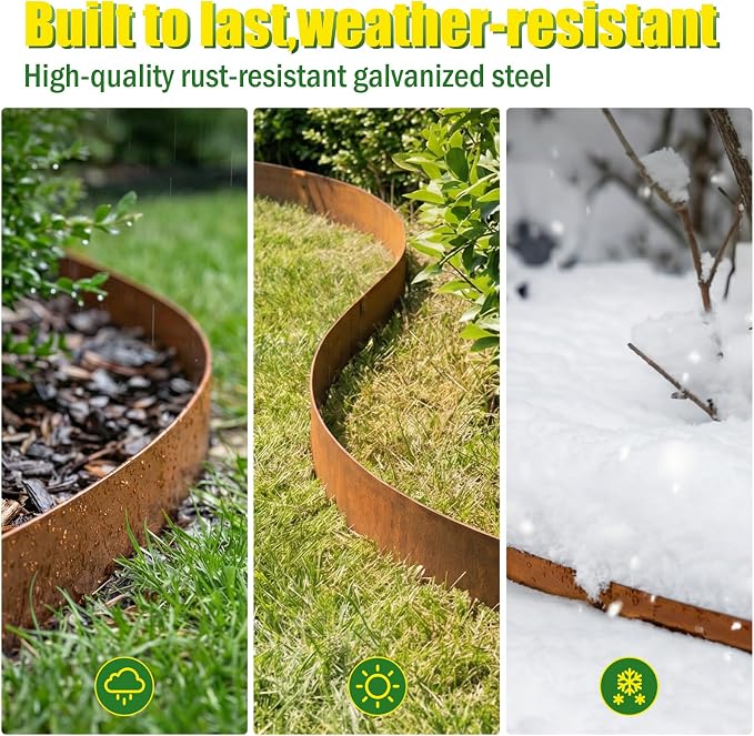 33ft. Metal Edging for Landscaping, 10 Pack 4.5 Inch Rusted Cor-Ten Steel Landscaping Edging with Gloves, Bendable Hammer-in Outdoor Steel Garden Edging for Garden, Yard (40" L x 4.5" H Each)