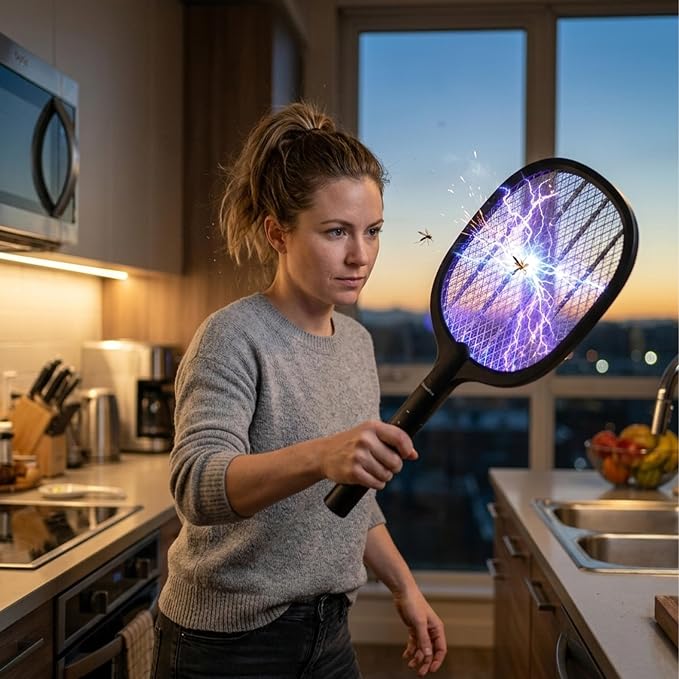 Fly Swatter Electric(2 Pack) Bug Zapper Racket, USB-C Rechargeable Electric Fly Swatter Portable Handheld Cordless Fly Swatter Racket to Kill Mosquitoes, Wasps, Gnats, Flies, Bugs, with Stand
