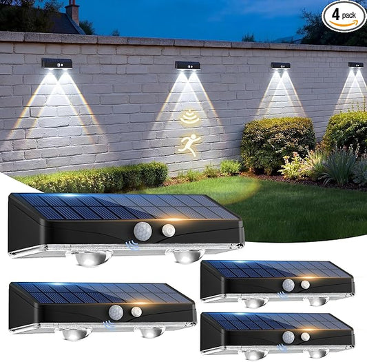 kolpop 4 Pack Solar Fence Lights Outdoor with 3 Modes Motion Sensor,IP65 Waterproof,1200mAh 60LM Bright LED Solar Lights for Fence,Patio,Backyard,Wall,Nighttime,Party(Cool White)