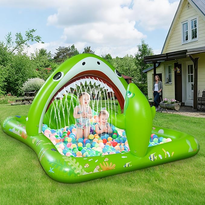 Onory Inflatable Kiddie Pool Inflatable Play Center Kids Toddler Pool with Water Slide, Water Sprayers Toddler Pool with Play Ball Hoop Thickened Swimming Pool for Backyard