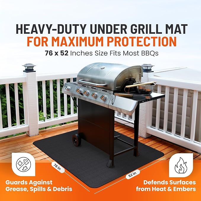 Under Grill Mats for Outdoor Grill (76 x 52 inch) Double-Sided Mat for Under Fire Pit Mat the Perfect Grill Matt for Outdoor Grill Deck Protector and BBQ Matt for Under Grill Mat for Deck