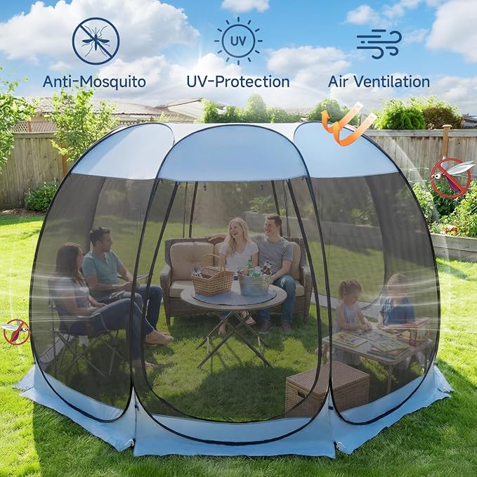Alvantor Pop Up Screen House Tent, Instant Outdoor Gazebo with Mosquito Netting & UPF 50+ Sun Protection, Portable Canopy Shelter for Patio, Backyard, Camping (2-10 Person)
